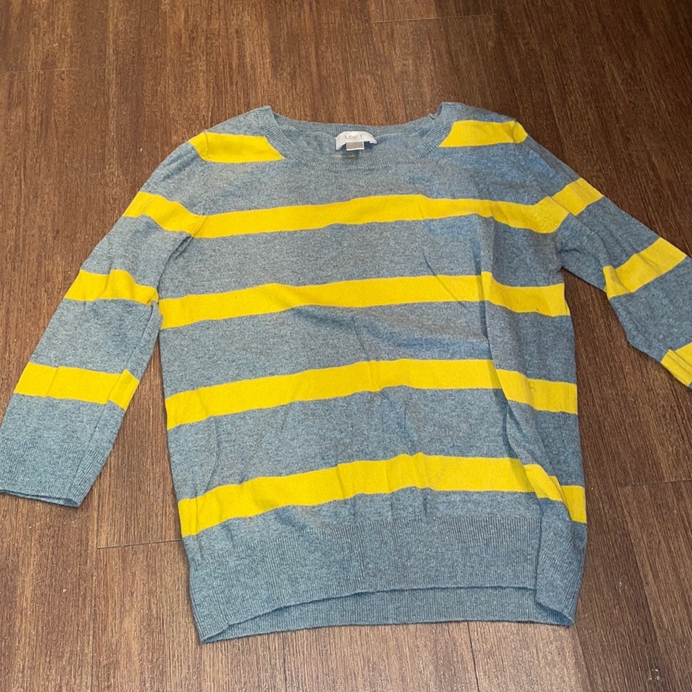 LOFT 3/4 Grey & Mustard Sweater
